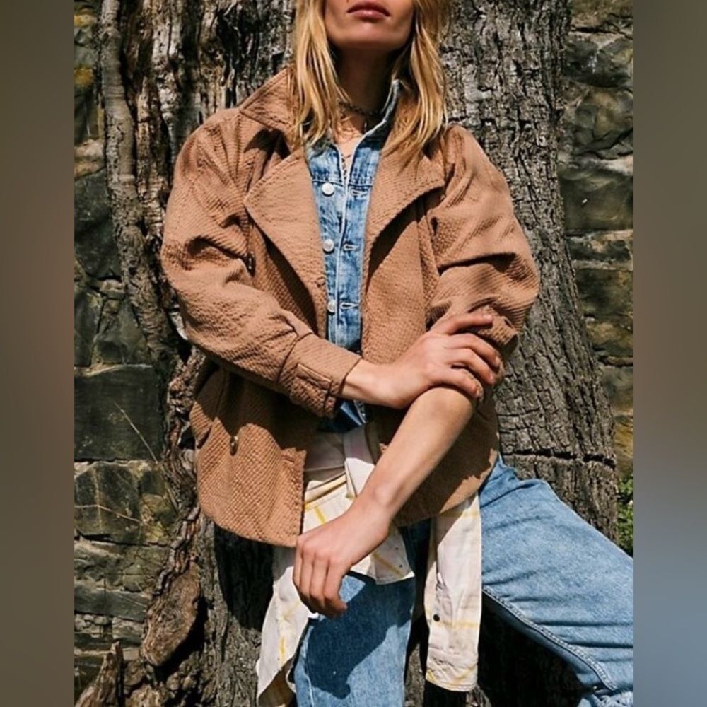 Free People Corduroy Remi Double breasted Jacket Size L Oversized Utility